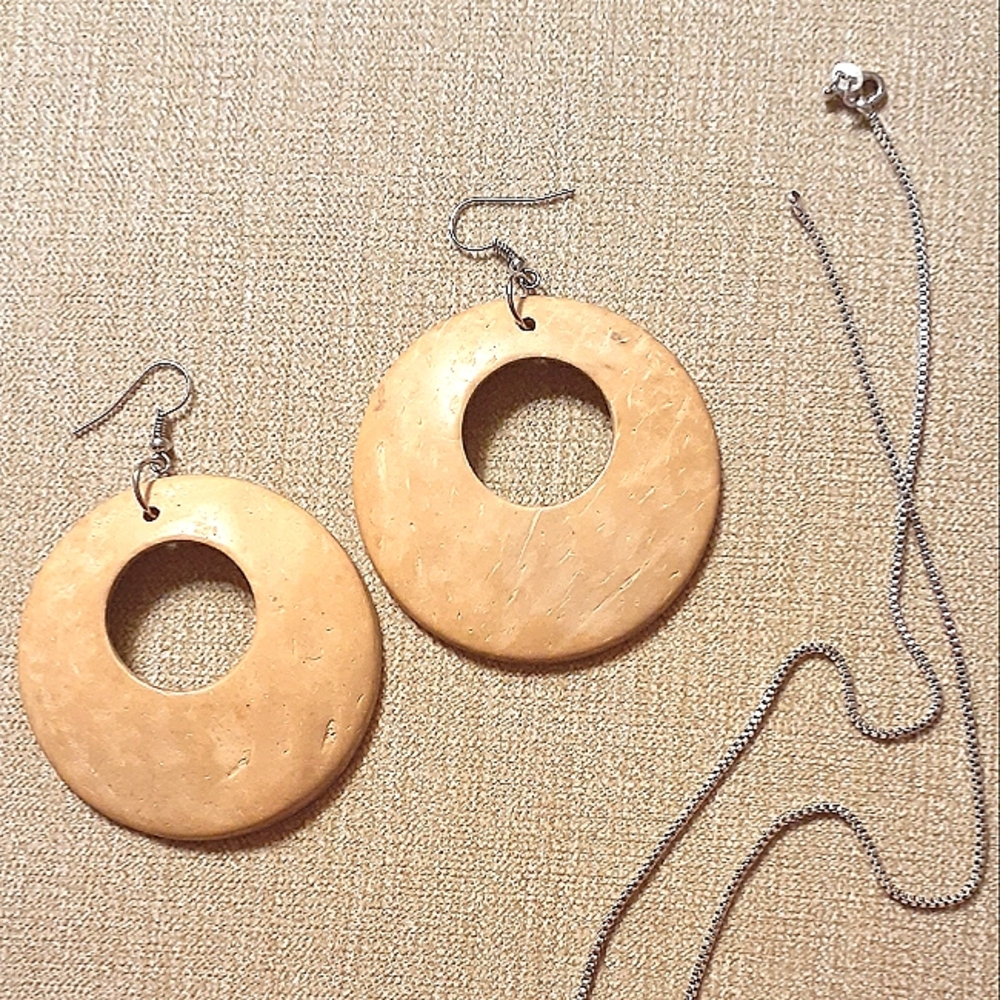 Natural Wood Hoop Earrings, 3"